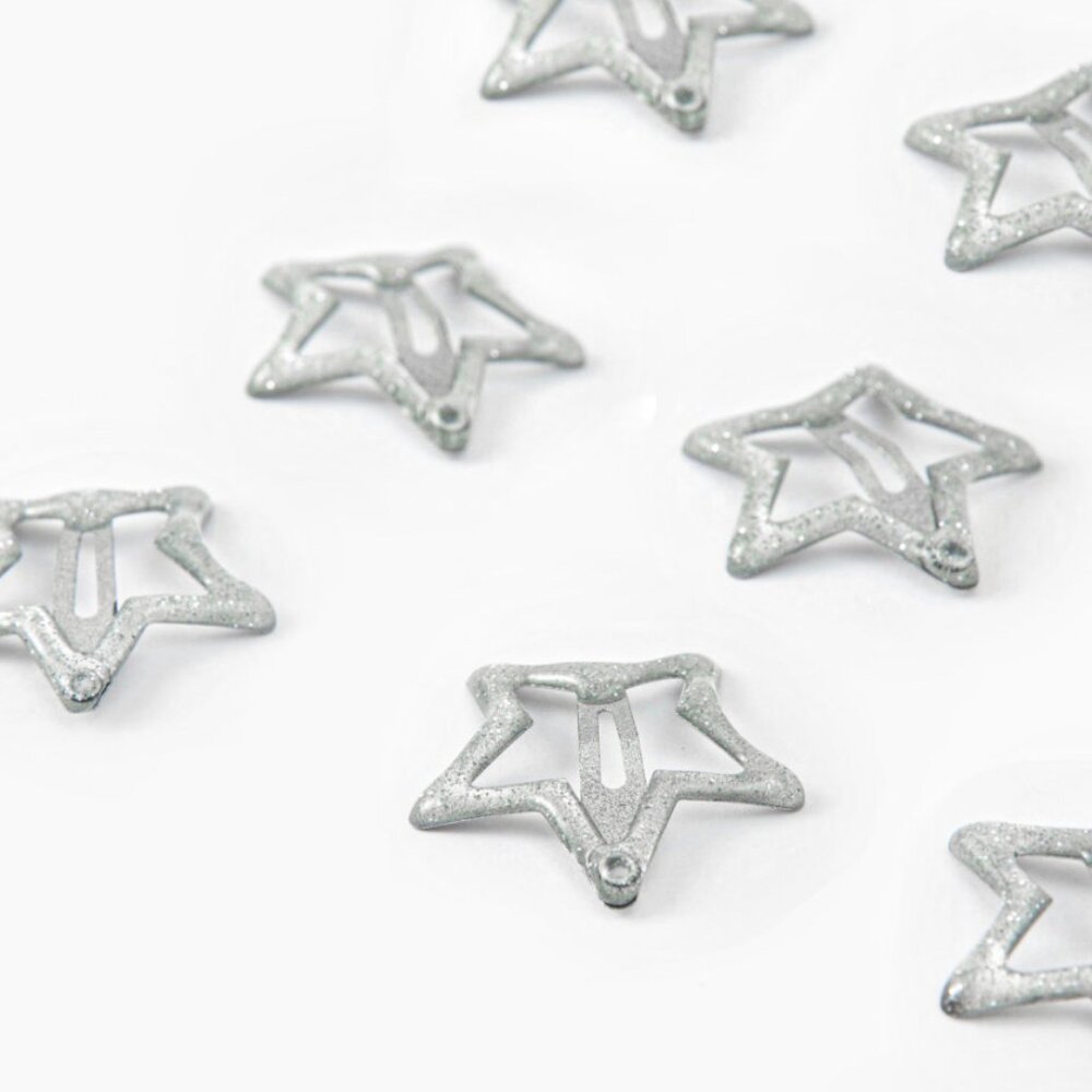 FWP - 10pcs Silver Glittering Star Shaped Small Hair Clips - New & Sealed